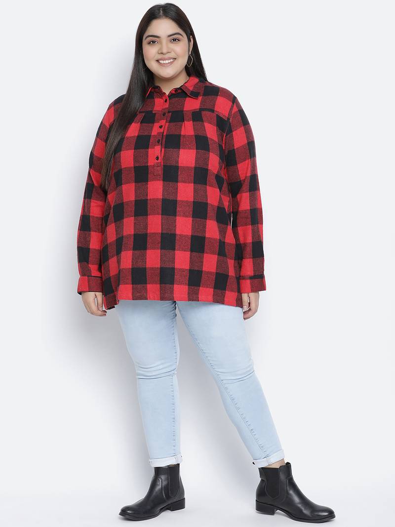 Scattle red brsuh chcek plus size women tunic