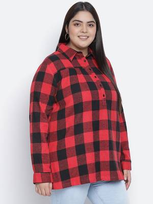 Scattle red brsuh chcek plus size women tunic 3