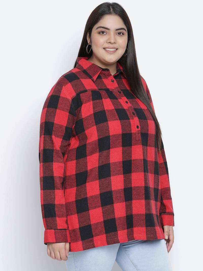 Scattle red brsuh chcek plus size women tunic