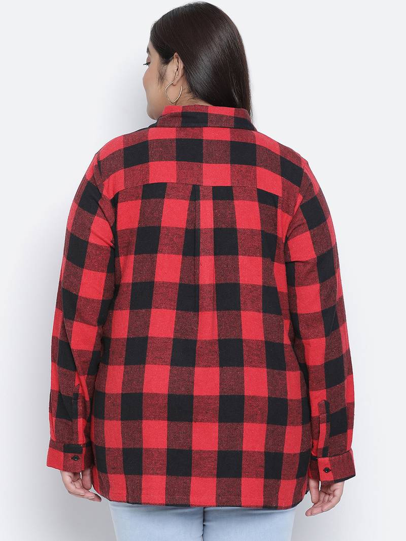 Scattle red brsuh chcek plus size women tunic
