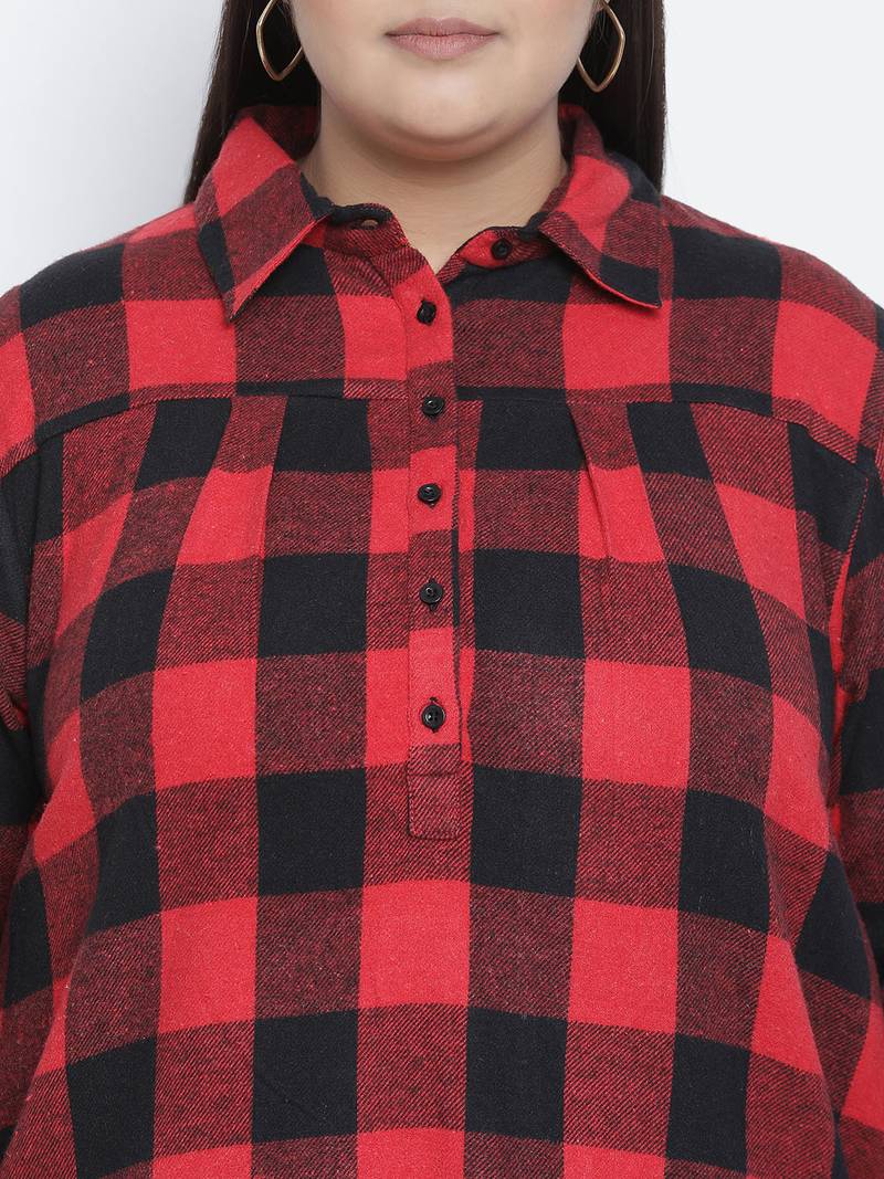 Scattle red brsuh chcek plus size women tunic