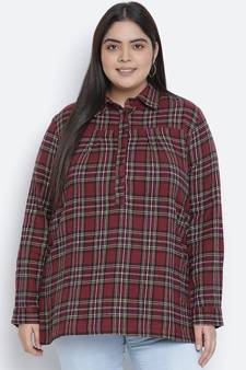 Wine vibe brush checxk plus size women tunic