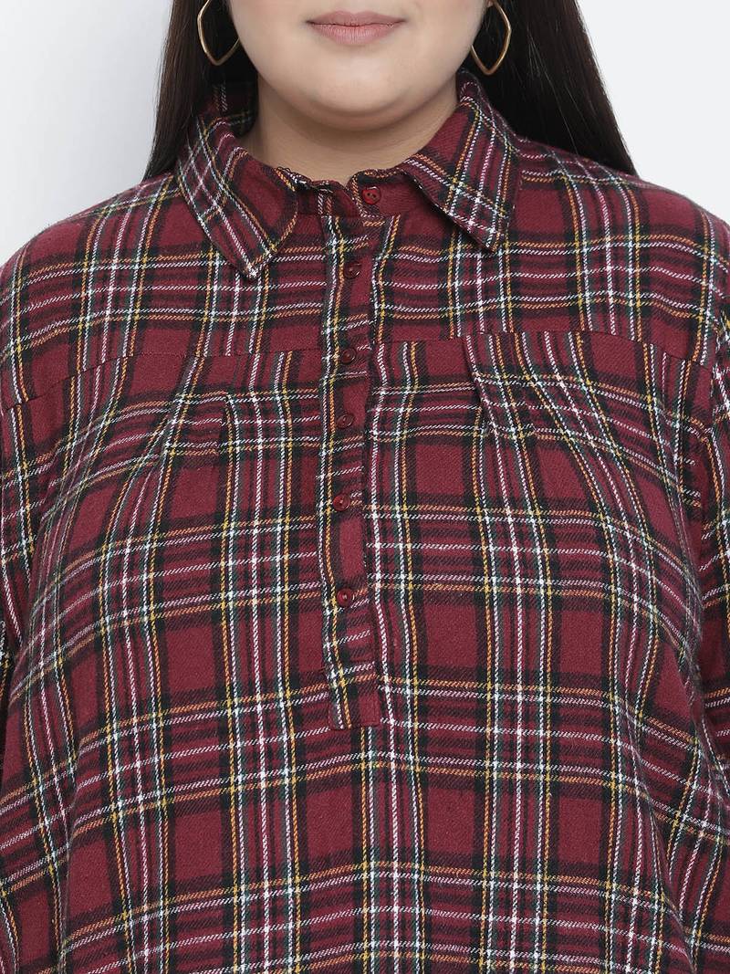 Wine vibe brush checxk plus size women tunic