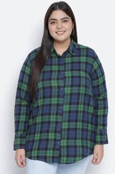 Femnine green brush check women shirt