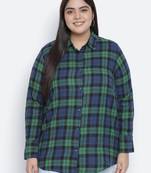 Femnine green brush check women shirt