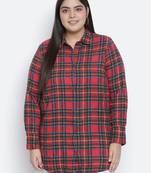 Edgy red brush check plus szie women shirt