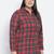 Edgy red brush check plus szie women shirt