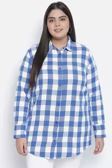 Minimalist blue brush check plus size women shirt