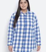 Minimalist blue brush check plus size women shirt