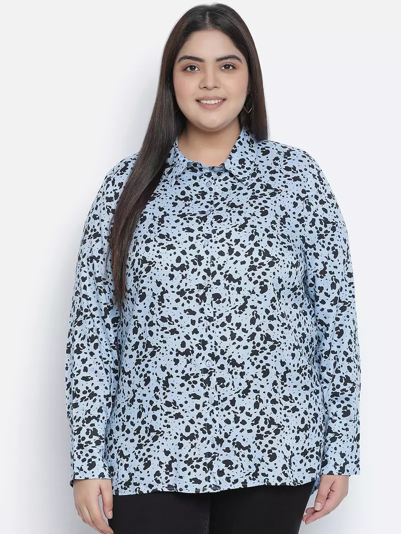 Groovey blue animal print plus size women shirt