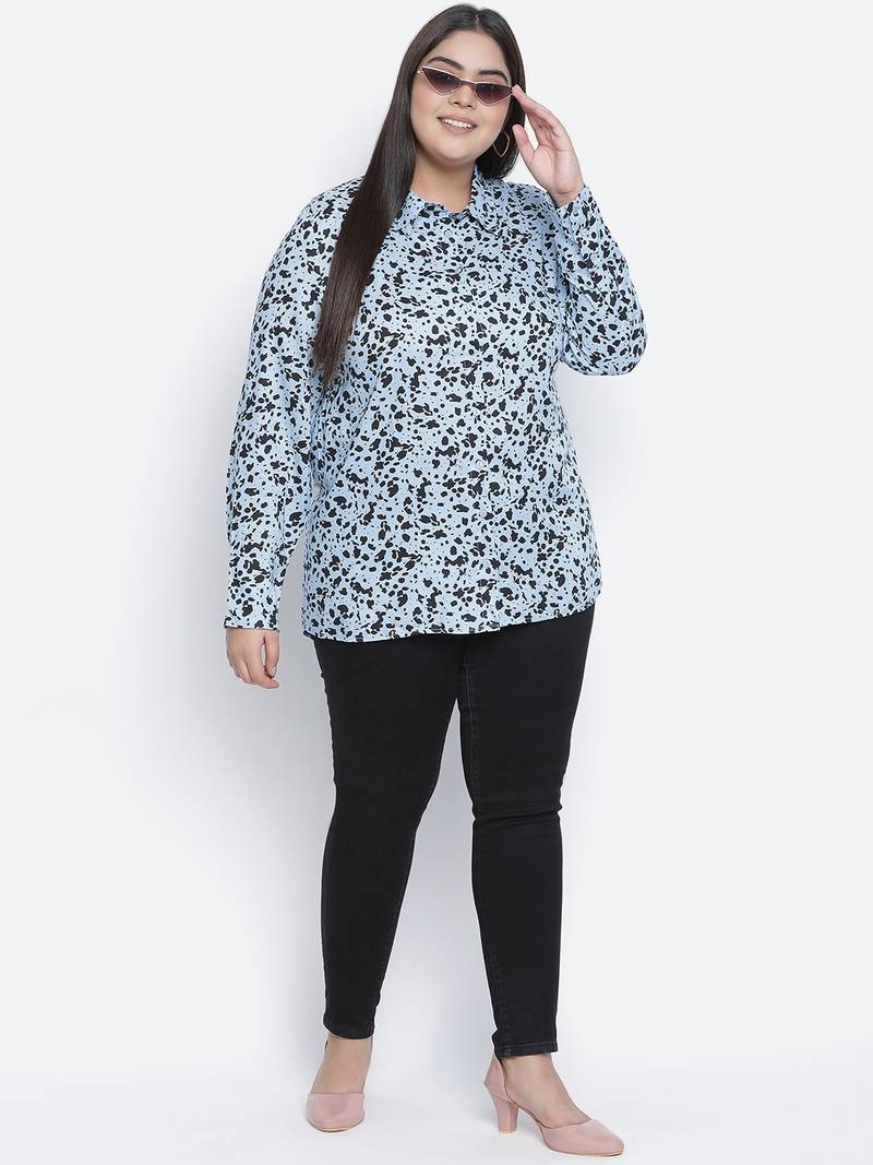 Groovey blue animal print plus size women shirt