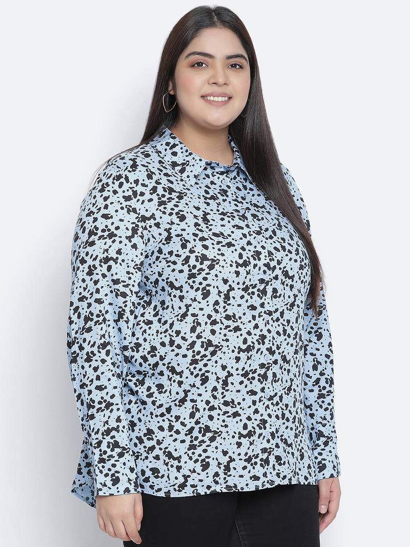 Groovey blue animal print plus size women shirt