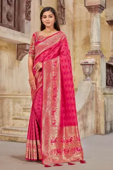 Pink woven banarasi silk saree 