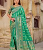 Light Green Woven Banarasi Silk Saree Without Blouse