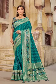 Blue woven banarasi silk saree 
