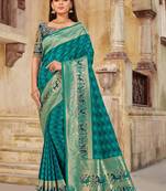 Blue Woven Banarasi Silk Saree Without Blouse
