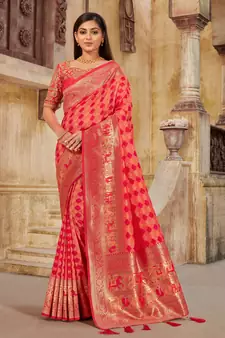 Peach woven banarasi silk saree 
