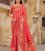 Peach woven banarasi silk saree 