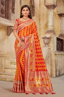 Yellow woven banarasi silk saree 
