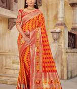 Yellow woven banarasi silk saree 