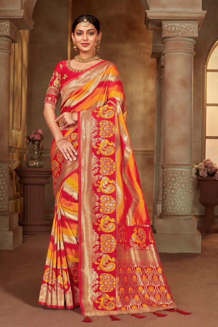 Red woven banarasi silk saree 