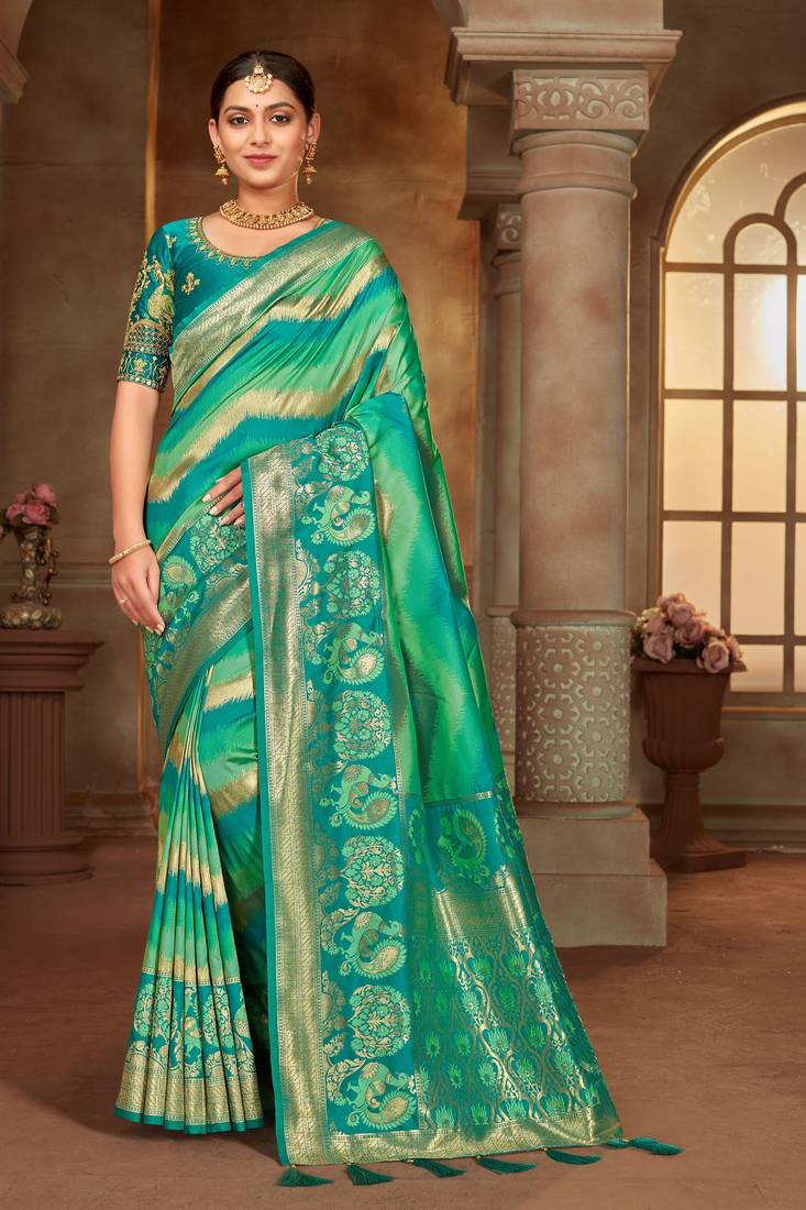Light green woven banarasi silk saree 