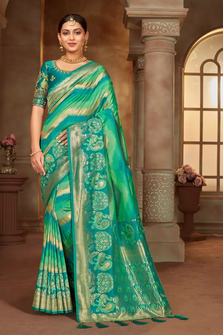 Light green woven banarasi silk saree 