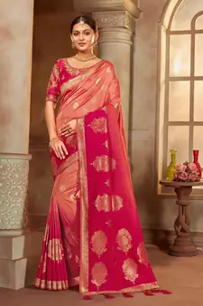 Peach woven banarasi silk saree 