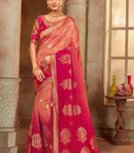 Peach woven banarasi silk saree 