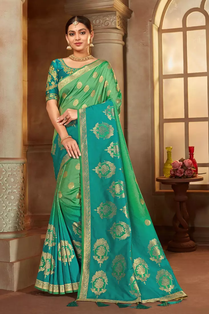 Light green woven banarasi silk saree 