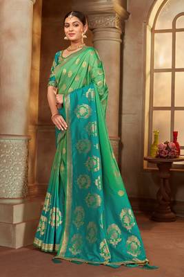 Light green woven banarasi silk saree  2