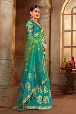 Light green woven banarasi silk saree  3