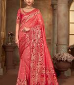 Peach woven banarasi silk saree 