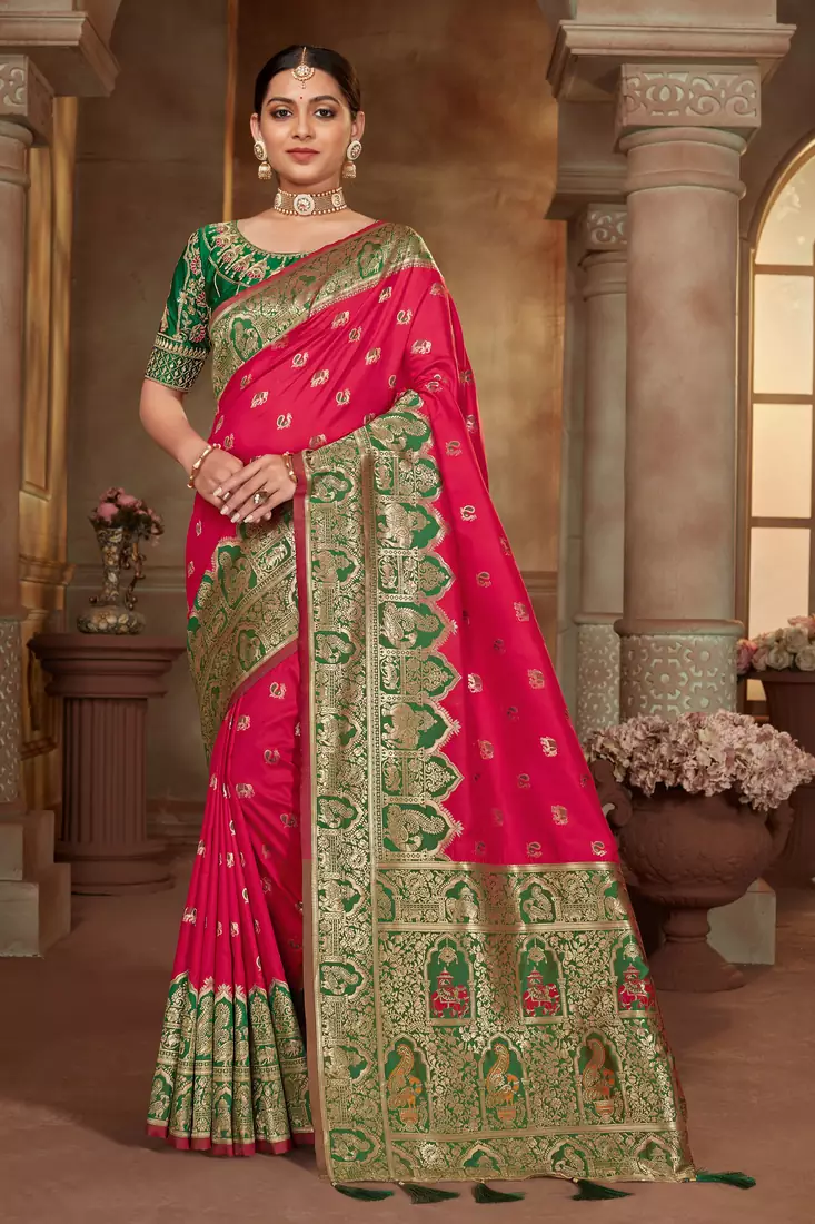 Pink woven banarasi silk saree 