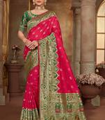 Pink woven Banarasi silk blend saree