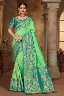 Light green woven banarasi silk saree 
