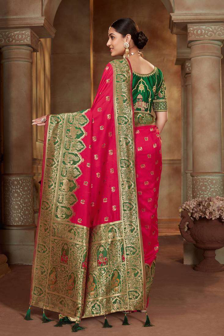 Pink woven banarasi silk saree 