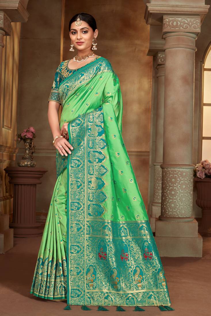 Light green woven banarasi silk saree 