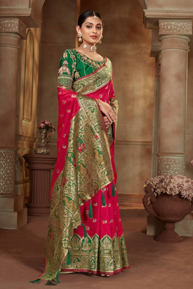 Pink woven banarasi silk saree 