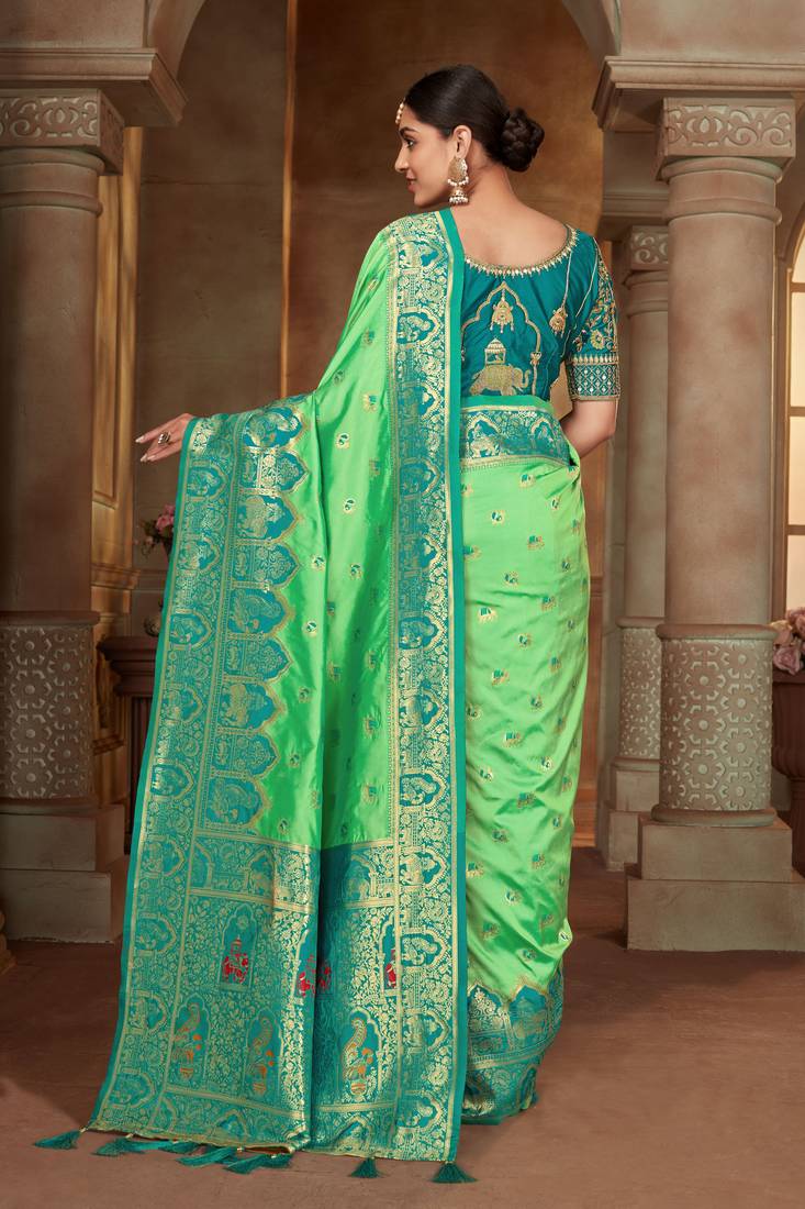 Light green woven banarasi silk saree 