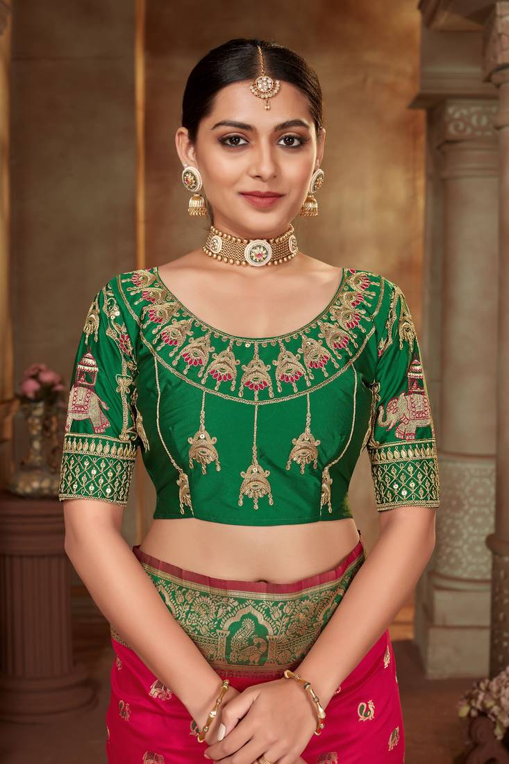 Pink woven banarasi silk saree 