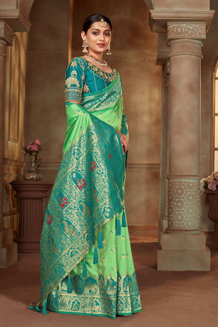 Light green woven banarasi silk saree 