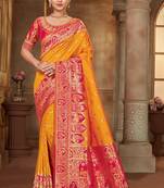 Yellow Woven Banarasi silk blend Saree Without Blouse