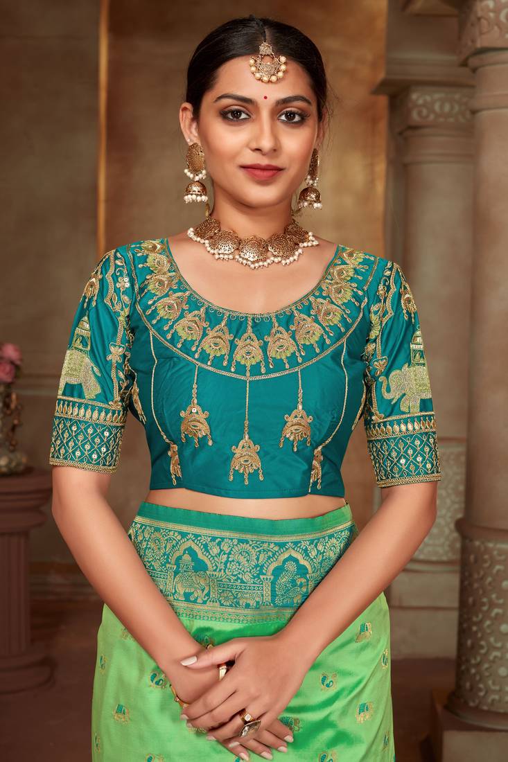 Light green woven banarasi silk saree 