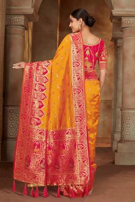 Yellow Woven Banarasi silk blend Saree Without Blouse 3