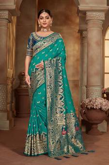 Blue woven banarasi silk saree 