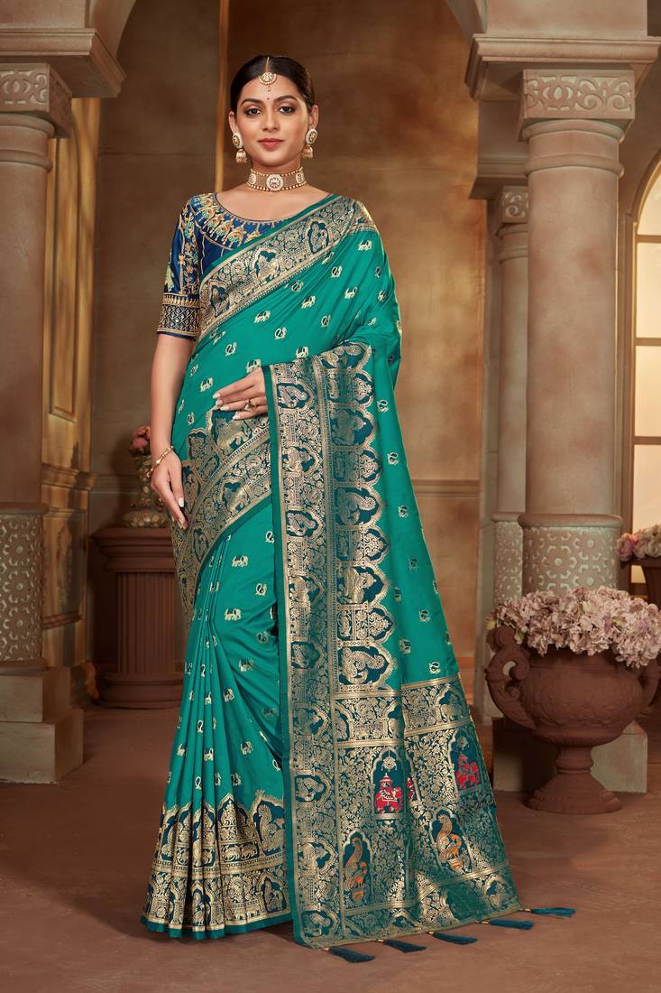 Blue woven banarasi silk saree 