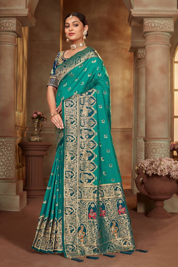 Blue woven banarasi silk saree 