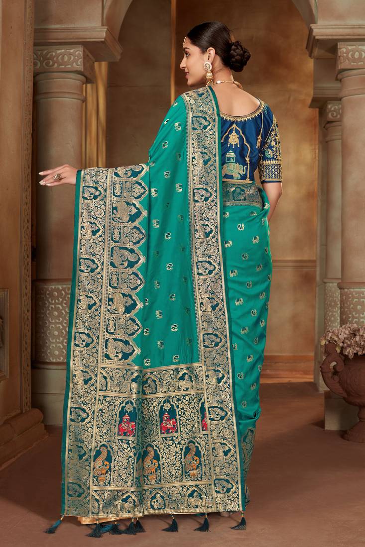 Blue woven banarasi silk saree 