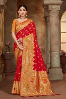 Red woven banarasi silk saree 